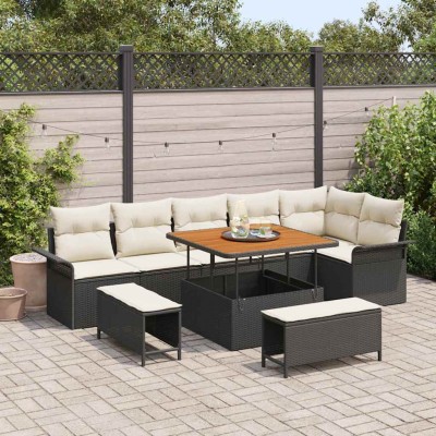 Conjunto de sofá de jardín con cojín 9 pcs Negro y crema