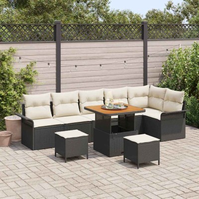 Conjunto de sofá de jardín 9 pcs Negro y crema 80 x 80 x 71 cm