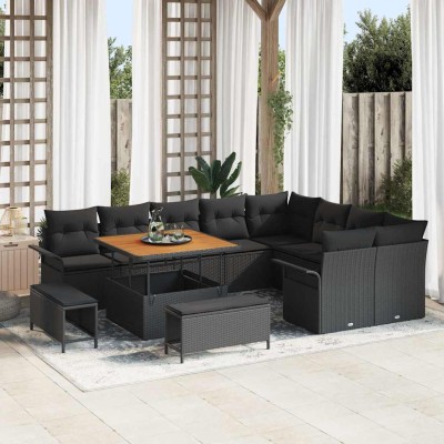 Conjunto de sofá de jardín 12 pcs Negro 100 x 100 x 71 cm