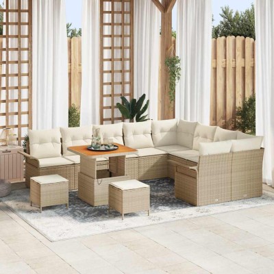 Conjunto de sofá de jardín 12 pcs Beige y Crema 80 x 80 x 71 cm