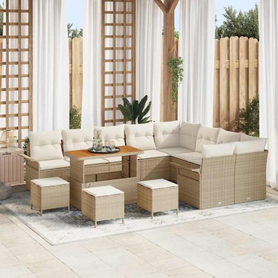 Conjunto de sofá de jardín con cojín 13 pcs Beige y Crema