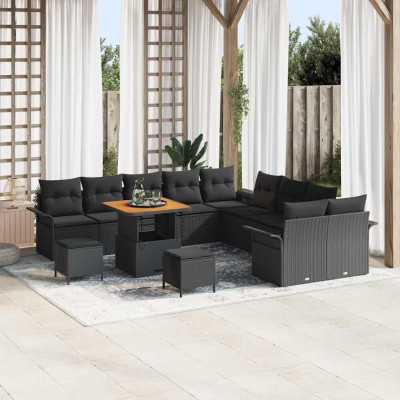 Conjunto de sofá de jardín 13 pcs Negro 80 x 80 x 71 cm