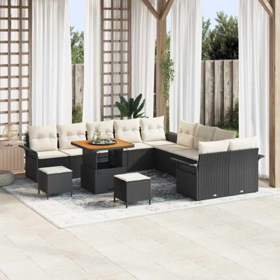 Conjunto de sofá de jardín 13 pcs Negro y crema 80 x 80 x 71 cm