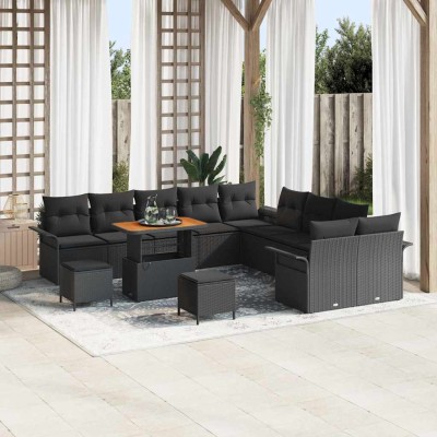 Conjunto de sofá de jardín 13 pcs Negro 90 x 55 x 71 cm