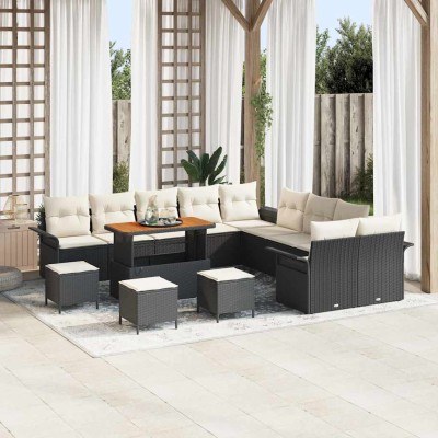 Conjunto de sofá de jardín con cojín 14 pcs Negro y crema