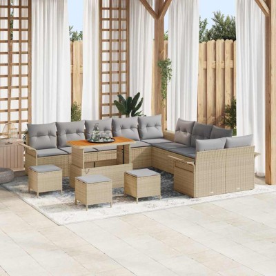 Conjunto de sofá de jardín con cojín 14 pcs Beige y Gris Claro