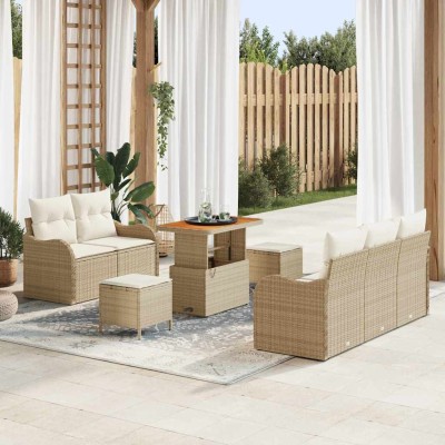 Conjunto de sofá de jardín 8 pcs Beige y Crema 90 x 55 x 71 cm