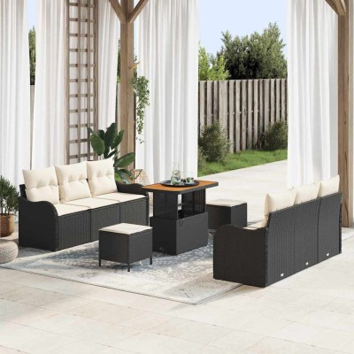 Conjunto de sofá de jardín 9 pcs Negro y crema 90 x 55 x 71 cm