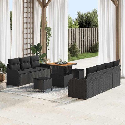 Conjunto de sofá de jardín 10 pcs Negro 80 x 80 x 71 cm