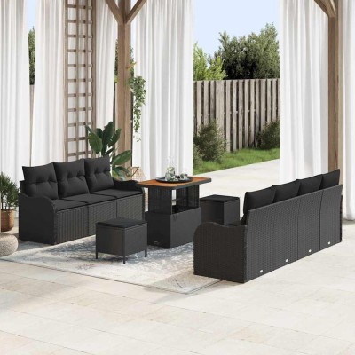 Conjunto de sofá de jardín 10 pcs Negro 90 x 55 x 71 cm