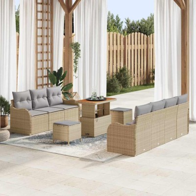 Conjunto de sofá de jardín con cojín 10 pcs Beige y Gris Claro