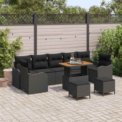 Conjunto de sofá de jardín 10 pcs Negro 90 x 55 x 71 cm