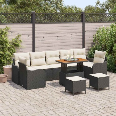 Conjunto de sofá de jardín 10 pcs Negro y crema 90 x 55 x 71 cm