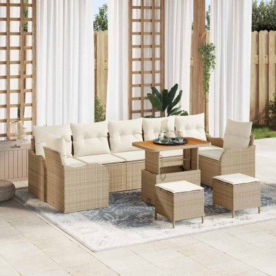 Conjunto de sofá de jardín 10 pcs Beige y Crema 90 x 55 x 71 cm