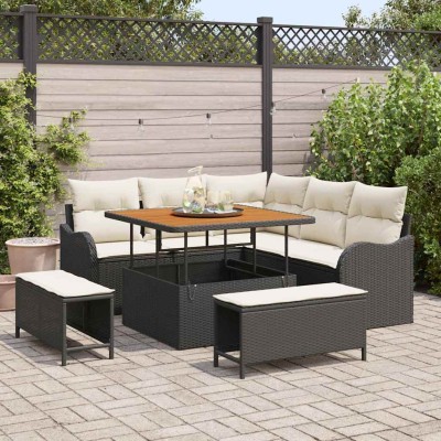 Conjunto de sofá de jardín con cojín 8 pcs Negro y crema