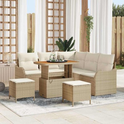 Conjunto de sofá de jardín 8 pcs Beige y Crema 90 x 55 x 71 cm