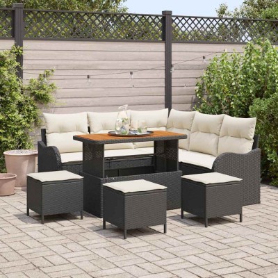 Conjunto de sofá de jardín 9 pcs Negro y crema 110 x 55 x 71 cm