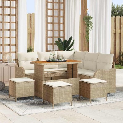 Conjunto de sofá de jardín 9 pcs Beige y Crema 110 x 55 x 71 cm