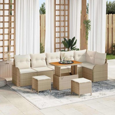 Conjunto de sofá de jardín 9 pcs Beige y Crema 90 x 55 x 71 cm