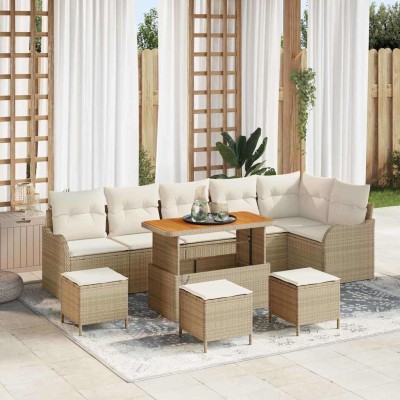 Conjunto de sofá de jardín con cojín 10 pcs Beige y Crema