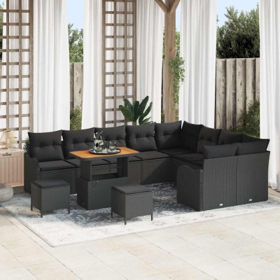 Conjunto de sofá de jardín 12 pcs Negro 90 x 55 x 71 cm