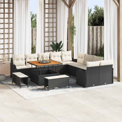 Conjunto de sofá de jardín con cojín 13 pcs Negro y crema