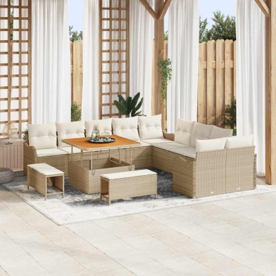 Conjunto de sofá de jardín con cojín 13 pcs Beige y Crema