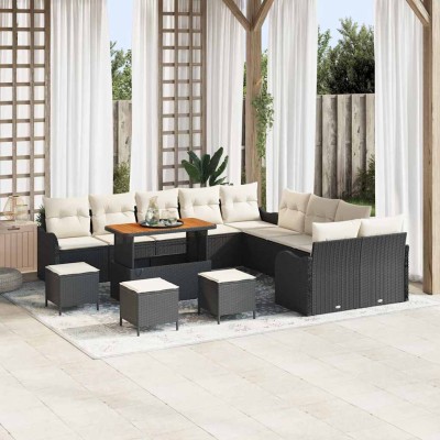 Conjunto de sofá de jardín con cojín 14 pcs Negro y crema