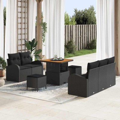 Conjunto de sofá de jardín 8 pcs Negro 80 x 80 x 71 cm