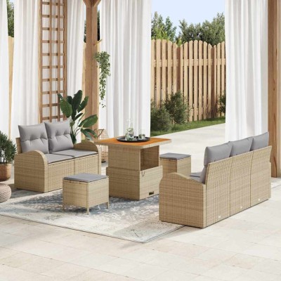 Conjunto de sofá de jardín con cojín 8 pcs Beige y Gris Claro