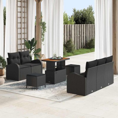 Conjunto de sofá de jardín 8 pcs Negro 90 x 55 x 71 cm