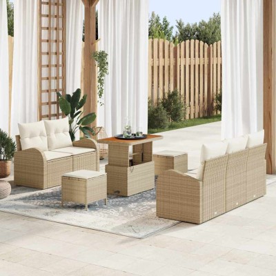 Conjunto de sofá de jardín 8 pcs Beige y Crema 90 x 55 x 71 cm