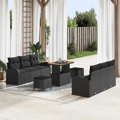 Conjunto de sofá de jardín 9 pcs Negro 90 x 55 x 71 cm