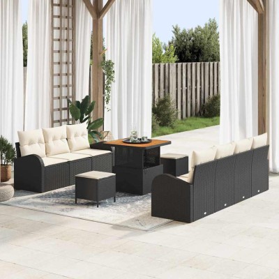 Conjunto de sofá de jardín 10 pcs Negro y crema 80 x 80 x 71 cm