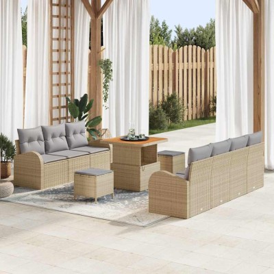 Conjunto de sofá de jardín con cojín 10 pcs Beige y Gris Claro