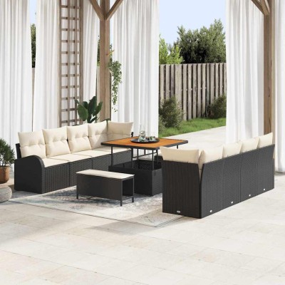 Conjunto de sofá de jardín con cojín 11 pcs Negro y crema
