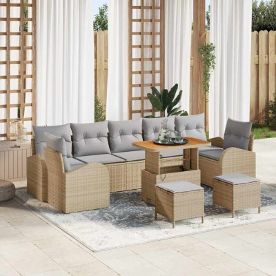Conjunto de sofá de jardín con cojín 10 pcs Beige y Gris Claro