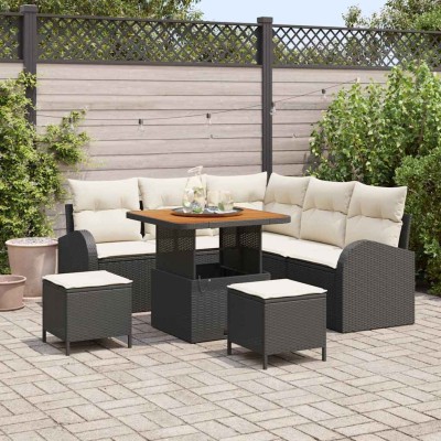 Conjunto de sofá de jardín 8 pcs Negro, Crema 80 x 80 x 71 cm