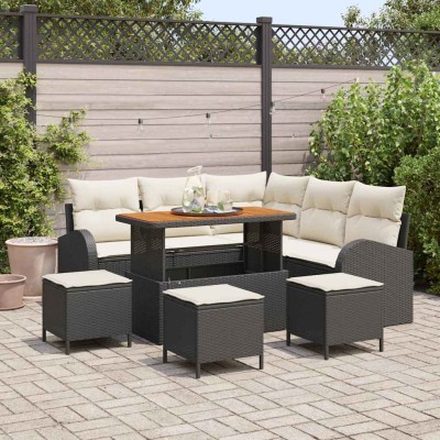 Conjunto de sofá de jardín 9 pcs Negro, Crema 110 x 55 x 71 cm