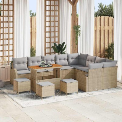 Conjunto de sofá de jardín con cojín 13 pcs Beige y Gris Claro