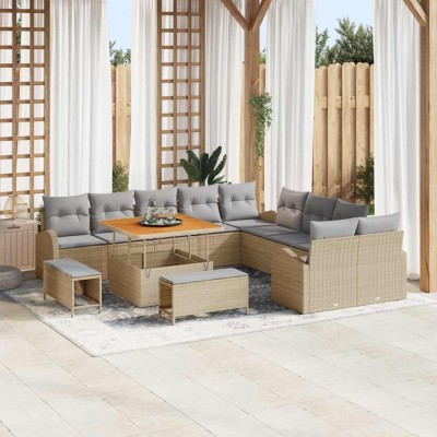 Conjunto de sofá de jardín con cojín 13 pcs Beige y Gris Claro