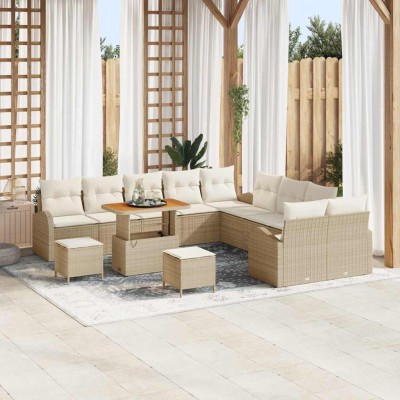 Conjunto de sofá de jardín 13 pcs Beige y Crema 90 x 55 x 71 cm