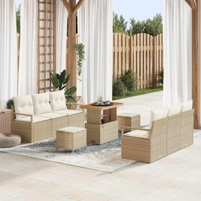 Conjunto de sofá de jardín 9 pcs Beige Poliratán