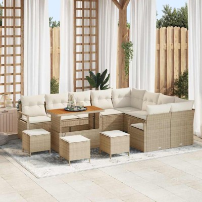 Conjunto de sofá de jardín con cojín 13 pcs Beige y Crema