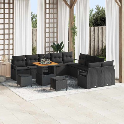 Conjunto de sofá de jardín 13 pcs Negro 80 x 80 x 71 cm
