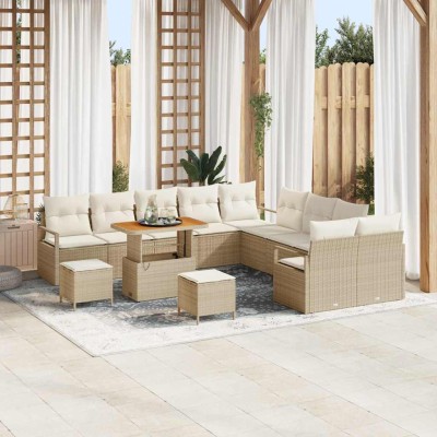 Conjunto de sofá de jardín 13 pcs Beige y Crema 90 x 55 x 71 cm