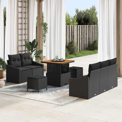 Conjunto de sofá de jardín 8 pcs Negro 80 x 80 x 71 cm
