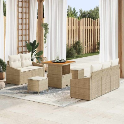 Conjunto de sofá de jardín 8 pcs Beige y Crema 80 x 80 x 71 cm