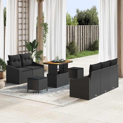 Conjunto de sofá de jardín 8 pcs Negro 90 x 55 x 71 cm
