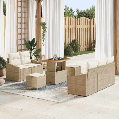 Conjunto de sofá de jardín 8 pcs Beige y Crema 90 x 55 x 71 cm